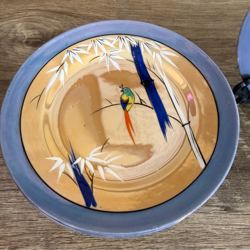 Antique Set of 6 Nippon Lusterware Plates 7” Bird Japan Bamboo Hand Painted - Picture 2 of 14